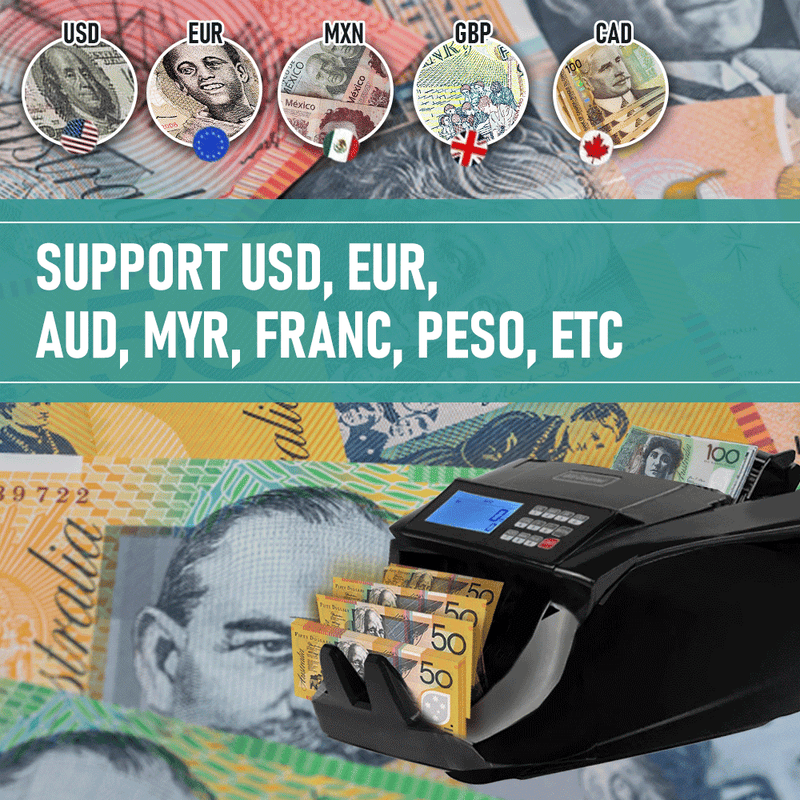 Automatic Money Counter Bill Counter High Speed Cash Bill Counting with UV MG IR Counterfeit Detection and Large Digital Display for Australia Banknotes