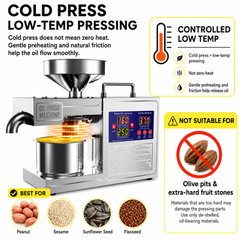 Intelligent Automatic 820W Oil Press Machine Oil Extraction Stainless Steel Oil Expeller Hot and Warm