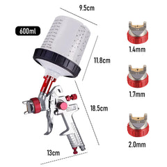 HVLP Air Spray Gun Paint Gun 600CC Gravity Feed Cup Painting Tool With 3 Nozzle 1.4mm 1.7mm 2mm Tips for Wall Fencing Decking Painting