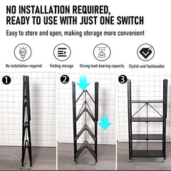 Alston 5 Tier Foldable Shelf Metal Display Rack Floor Standing Storage Capacity 100kg with Wheels for Commercial Retail Stores Bookcase Home Organizer Black