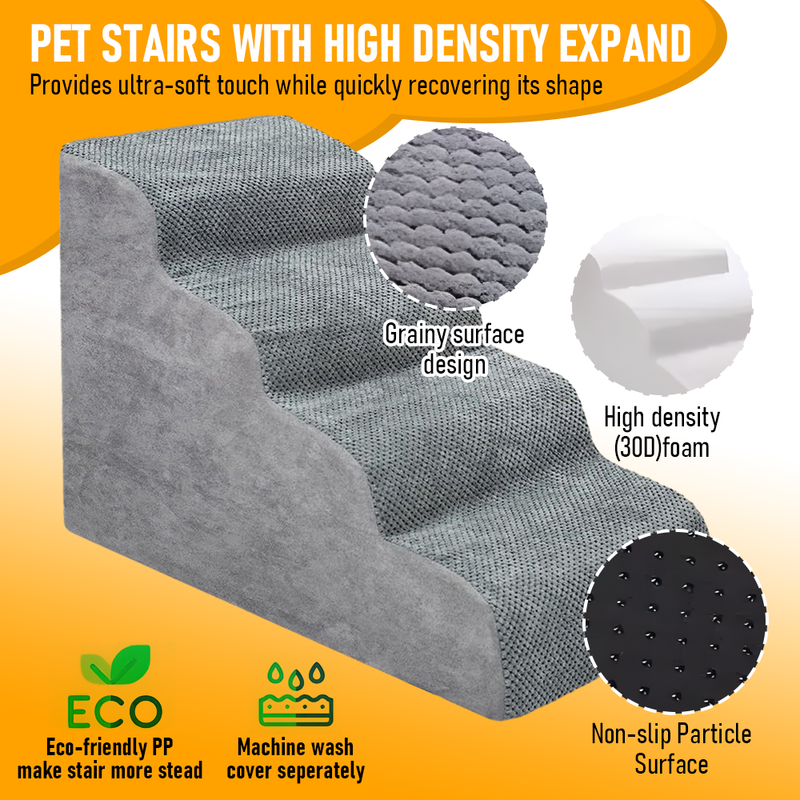 Non-Slip 3/4 Tiers Dog Ramp/Step/Stair Foam Dog Steps for High Beds or Couches