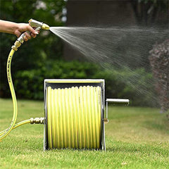 Large Stainless Steel Garden Hose Reel Cart Portable Pipe Holder With Rainproof Sunscreen Protection Lid and Crank Handle