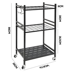 Heavy-Duty Garden Tool Organizer Rolling Tool Tower Rack with Wheels and 4 Hooks Metal Shelf Storing Shovels Rakes Brooms Tools for Yard Garage Workshop
