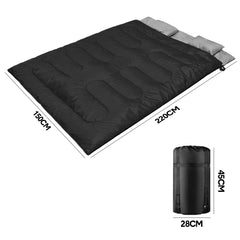 Detachable Double Sleeping Bag with 2 Pillows Queen Size– 2-in-1 Convertible Design Waterproof Warm Lightweight for Camping Hiking & Outdoor Use