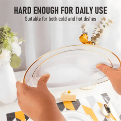 175pcs Food-Grade Wedding Event Banquet Disposable Tableware Dinnerware Gold-Edged Plastic Cutlery Pack of 25 Dining Sets Plates Cutlery Napkins