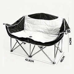 Double Camping Chairs Outdoor Lawn Camping Couch Heavy Duty Folding Chairs Strong Loading Capacity Metal Frame Oxford Fabric with Armrests and Cup Holders