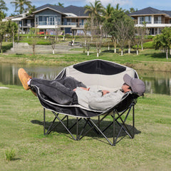 Double Camping Chairs Outdoor Lawn Camping Couch Heavy Duty Folding Chairs Strong Loading Capacity Metal Frame Oxford Fabric with Armrests and Cup Holders