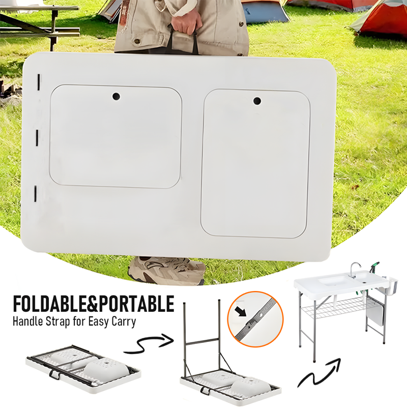 Foldable 2 Sink Fish Cleaning Table for Outdoor Adventures and Picnics