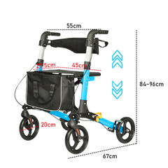 Alston 2 In 1 Foldable X-Fold Mobility Walker Rollator Chair Aid 8 Inch Wheel Max Load 136KG with Zippered Storage Bag for Elderly Seniors Indoor Outdoor Use
