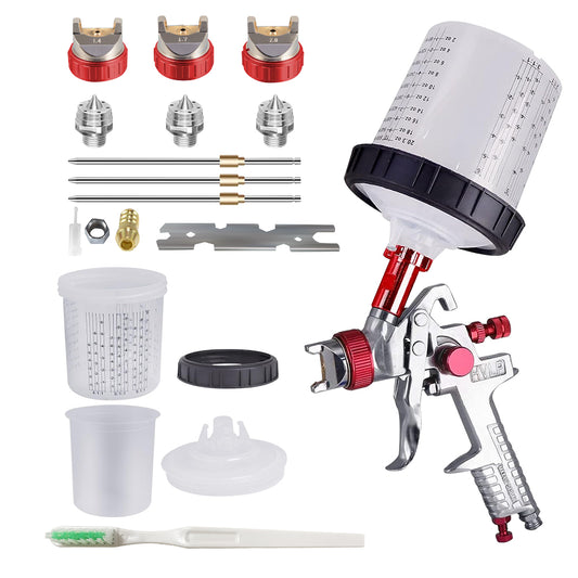 HVLP Air Spray Gun Paint Gun 600CC Gravity Feed Cup Painting Tool With 3 Nozzle 1.4mm 1.7mm 2mm Tips for Wall Fencing Decking Painting