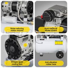 Giantz 24L Air Compressor Quiet 0.75HP Oil-Free Portable Tyre Inflator 40L/Min
