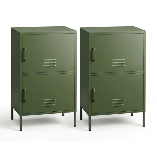 Artiss 2x Buffet Sideboard Cabinet Storage Cupboard 2 Doors Metal Green DOUBLE