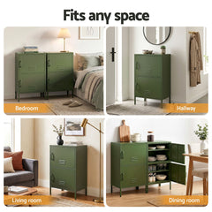 Artiss 2x Buffet Sideboard Cabinet Storage Cupboard 2 Doors Metal Green DOUBLE