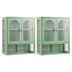 Artiss Buffet Cabinet Sideboards X2 Wall Mounted Fluted Display Storage Green