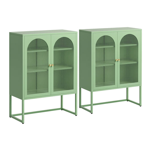 Artiss 2x Buffet Sideboard Cabinet ELMA Cupboard Storage Mesh Doors Metal Green