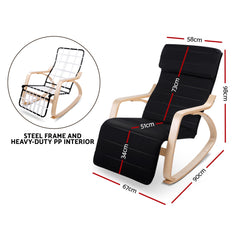 Artiss Rocking Armchair Footrest Nursing Black Afton
