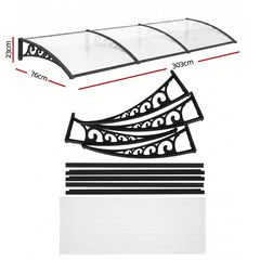 Instahut Window Door Awning 0.8mx3m Transparent