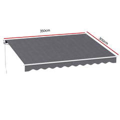 Instahut Retractable Folding Arm Awning Manual Sunshade 3.5M X 3M Grey