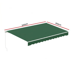 Instahut Retractable Folding Arm Awning Manual Sunshade 5Mx3M Dark Green