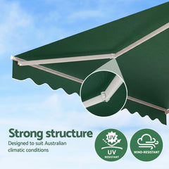 Instahut Retractable Folding Arm Awning Manual Sunshade 5Mx3M Dark Green