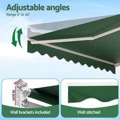 Instahut Retractable Folding Arm Awning Manual Sunshade 5Mx3M Dark Green