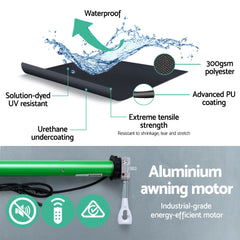Instahut Retractable Folding Arm Awning Motorised Sunshade 2.5Mx2M Grey