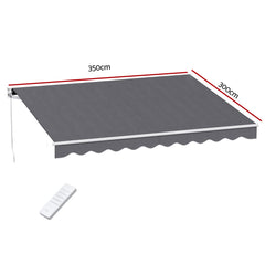 Instahut Retractable Folding Arm Awning Motorised Sunshade 3.5M X 3M Grey