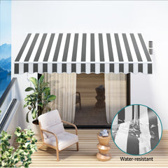 Instahut Retractable Folding Arm Awning Motorised Sunshade 4Mx3M Grey White