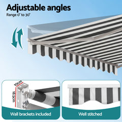 Instahut Retractable Folding Arm Awning Motorised Sunshade 4.5Mx3M Grey White