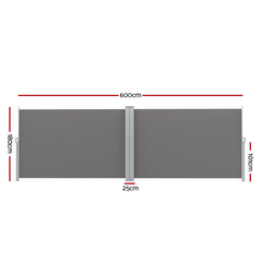Instahut Side Awning Sun Shade Outdoor Retractable Privacy Screen 1.8X6M Grey