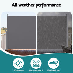 Instahut 1.8X4M Side Awning Retractable Privacy Screen Outdoor Sun Shade Grey