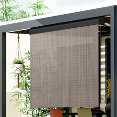 Instahut 2.1X2.5M Outdoor Blinds Awning Roll Down Retractable Knit Fabric Outdoor Blinds Window Shade Brown