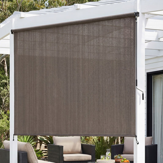 Instahut 3X2.5M Outdoor Blinds Awning Roll Down Retractable Knit Fabric Outdoor Blinds Window Shade Brown