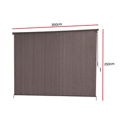 Instahut 3X2.5M Outdoor Blinds Awning Roll Down Retractable Knit Fabric Outdoor Blinds Window Shade Brown
