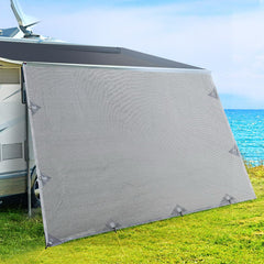 Caravan Privacy Screen Roll Out Awning 4.6x1.95M End Wall Side Sun Shade Grey