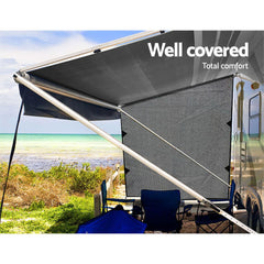 Caravan Privacy Screen Roll Out Awning 1.95 x 2.2M Sun Shade End Wall Side Grey