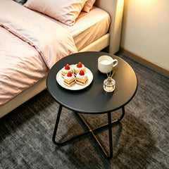 45cm Round Side Table Powder Coated Steel Coffee Table Rust-proof Nightstand with Protective Adjustable Feet for Living Room Bedroom Balcony Patio Black