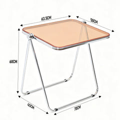 Transparent Acrylic Folding Table Clear Heat-resistant Tabletop Metal Frame with Anti-Slip Foot Pad Modern Portable Home Office Camping Desk 70x45x68cm