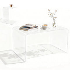 Acrylic Coffee Table Small Clear Acrylic Side Table For Coffee Drink Food Snack in Living Room Apartment Dorm One-Piece Bent End Table 50×30×30cm