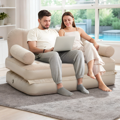 Air Sofa Bed Queen Size Inflatable Mattress Portable Double Pop-Up Airbed with Built-in 2600mAh Air Pump for Home Camping Easy Maintenance 186x155cm