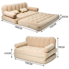 Air Sofa Bed Queen Size Inflatable Mattress Portable Double Pop-Up Airbed with Built-in 2600mAh Air Pump for Home Camping Easy Maintenance 186x155cm