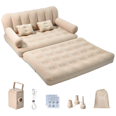 Air Sofa Bed Queen Size Inflatable Mattress Portable Double Pop-Up Airbed with Built-in 2600mAh Air Pump for Home Camping Easy Maintenance 186x155cm