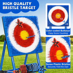 Axe Throwing Bristle Target Set with 8 Throwing Safety Axes and Ninja Stars Flexible Stand for Kids Adults and Family Backyard Sports Indoor Outdoor Game