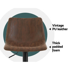 Artiss 2x Bar Stools Vintage Swivel Gas Lift Brown