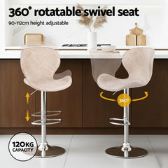 Artiss 2x Bar Stools Kitchen Swivel Gas Lift Counter Chair Wing PE Rattan Beige
