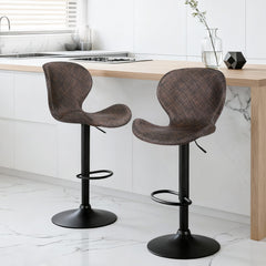 Artiss 2x Bar Stools Kitchen Swivel Gas Lift Counter Chair Wing PE Rattan Brown