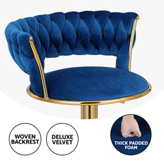 Artiss 4x Bar Stools Gas Lift Velvet Woven Backrest Navy