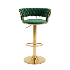 Artiss Bar Stool X1 Gas Lift Adjustable Velvet Woven Backrest Vivien Green