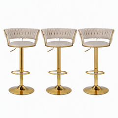 Artiss Bar Stools X3 Kitchen Counter Chair Gas Lift Velvet Woven Backrest Ivory