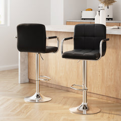 Artiss 2x Bar Stools Leather Gas Lift w/Armrest Black